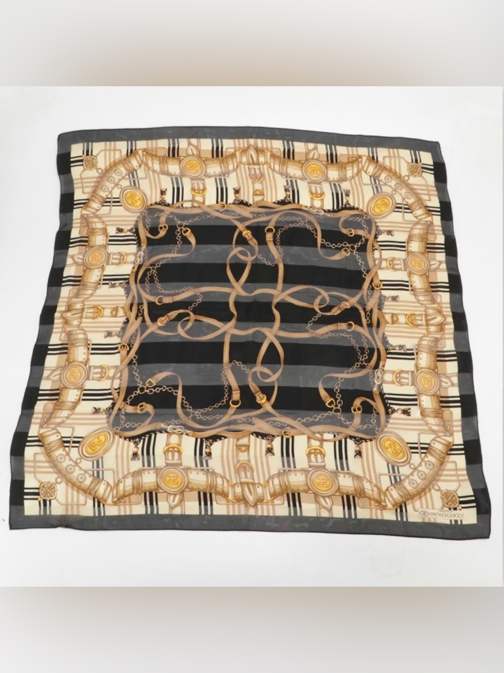 Paolo Gucci Equestrian Theme Silk Scarves 34x34”